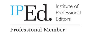 Logo for the Institute of Professional Editors showing freelance editor Karen Peradon-Alaga is a professional member.